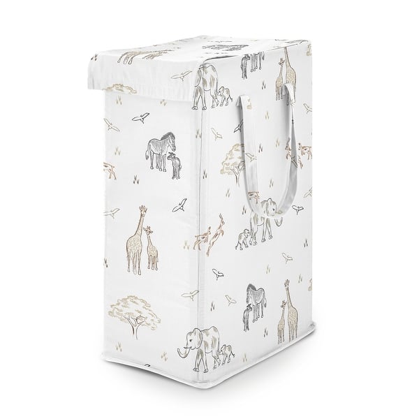slide 2 of 6, Sweet Jojo Designs Jungle Safari Animals Boy Girl Unisex Gender Neutral Foldable Laundry Hamper with Handles Serengeti Adventure