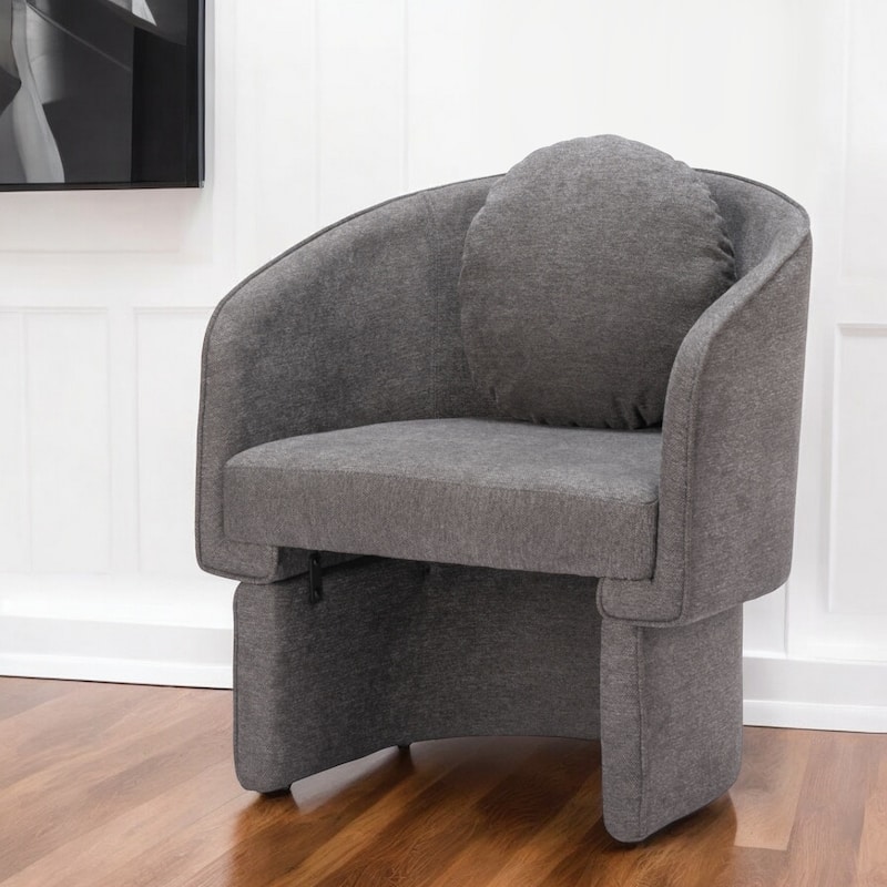 Stylish Grey Upholstered Club Chair with Recessed Arms and Toss Pillow - 29.1” x 31.5” x 30.3” - Grey