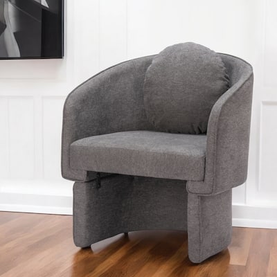 Stylish Grey Upholstered Club Chair with Recessed Arms and Toss Pillow - 29.1” x 31.5” x 30.3”