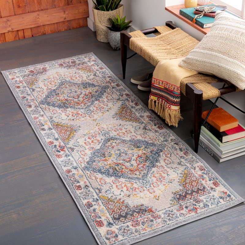 Artistic Weavers Elmas Traditional Persian Medallion Area Rug - 2'7" x 10' - Grey
