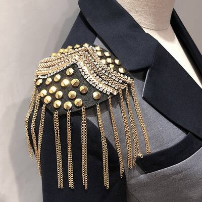 Shoulder Tassels Epaulet Chain Tassels Rivets Diy Clothes Decor Men Women Shoulder Board Badge Brooch Business Suit - no