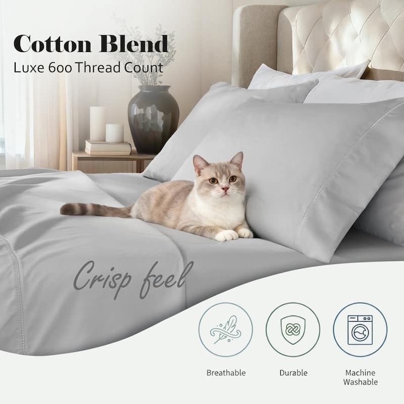 Superior Pandora Cotton Blend Embroidered 600 Thread Count Pillowcases, Set of 2