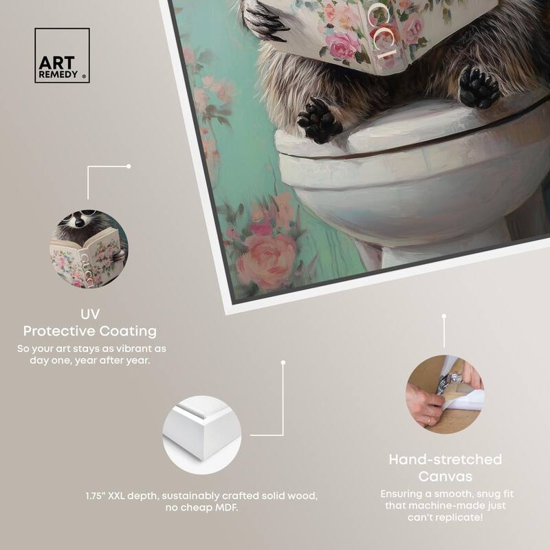 Petite Floral Toilet Raccoon Canvas by Art Remedy
