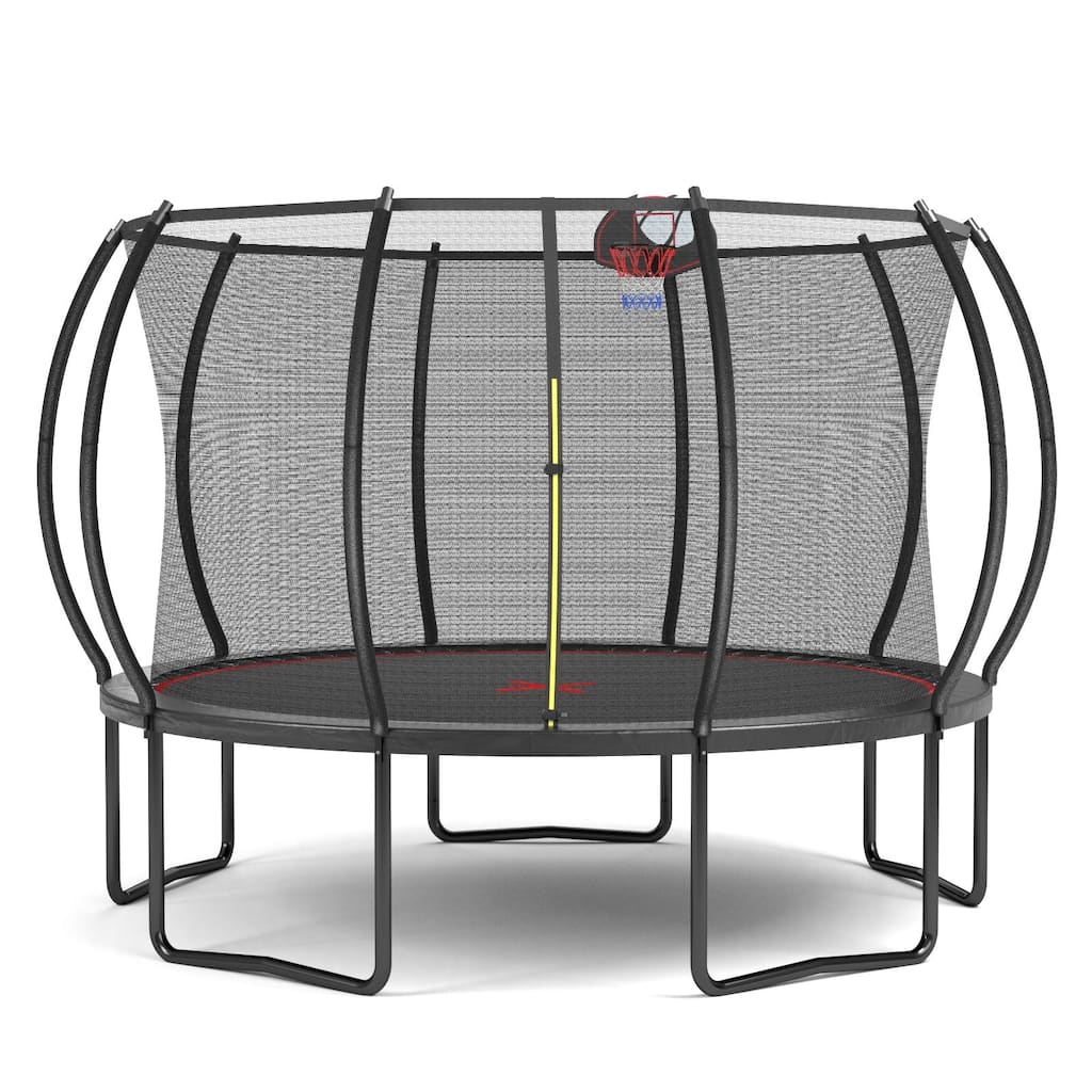 12FT Outdoor Trampoline with Safety Enclosure Net Basketball Hoop and Ladder