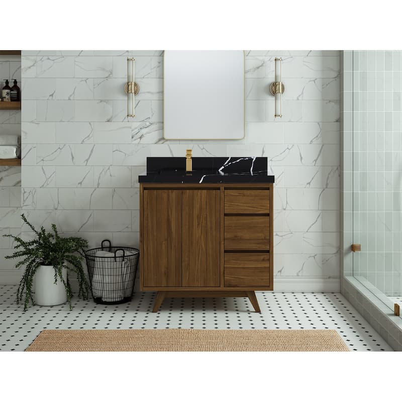 Willow Collections 36 in. W x 22 in. D Madison Teak Left Offset Sink Bathroom Vanity with Countertop