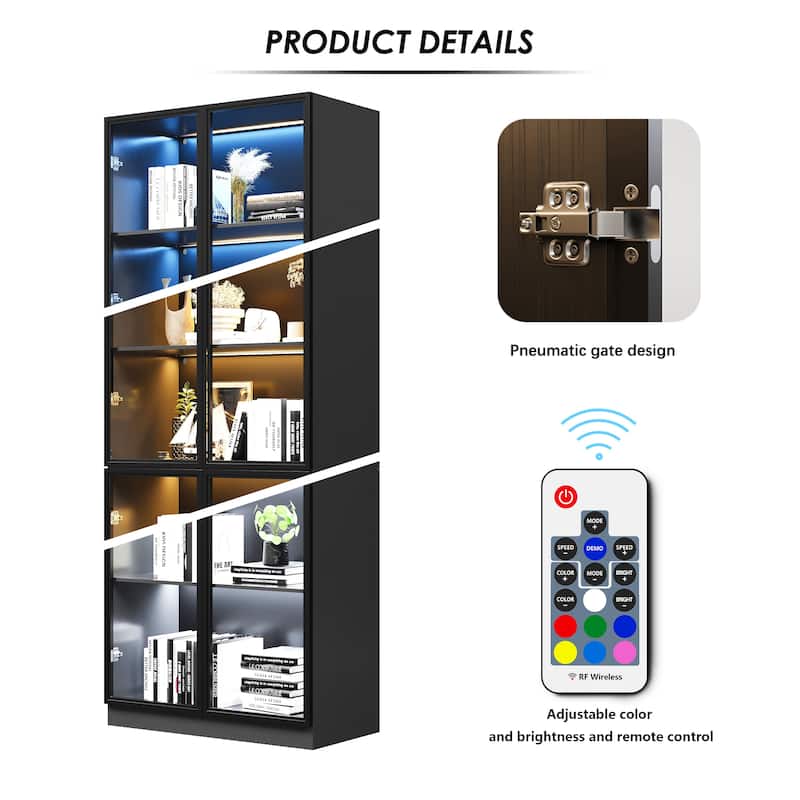 Display Storage Cabinet,Display Cabinet with Tempered Glass Doors, Showcase with 4-Tier Storage Shelves