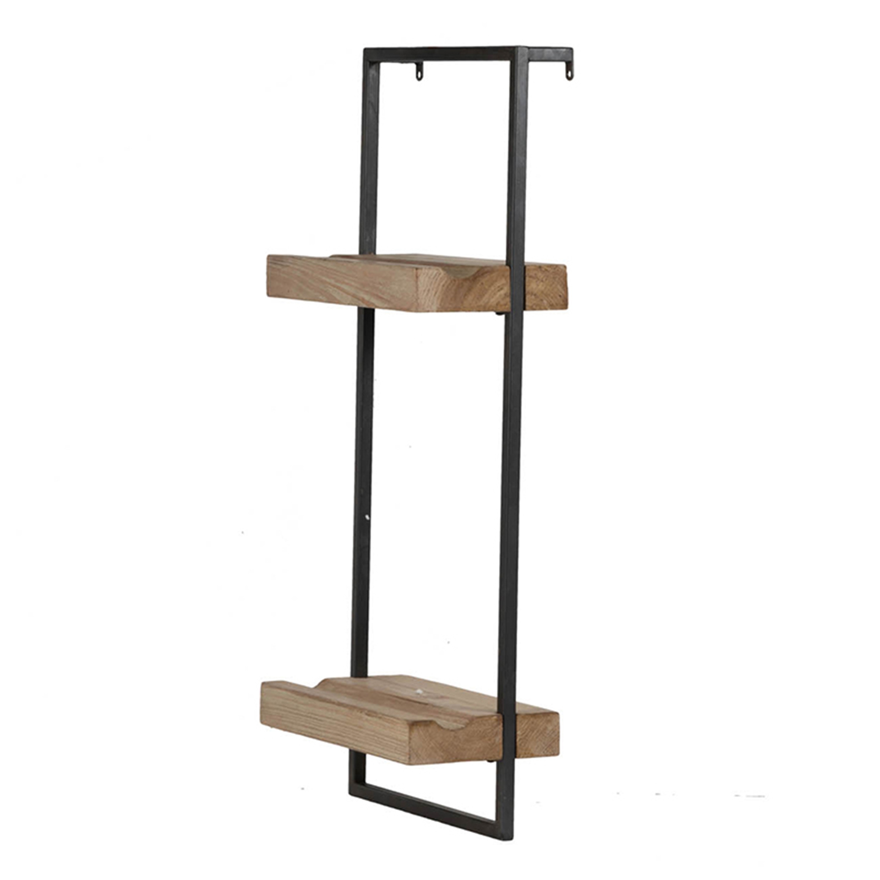 Yin 27 Inch Wall Shelf with 2 Tiers, Rectangular Black Iron, Brown