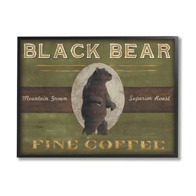 Stupell Black Bear Fine Coffee Rustic Kitchen Mountain Animal Framed Wall Art - Green