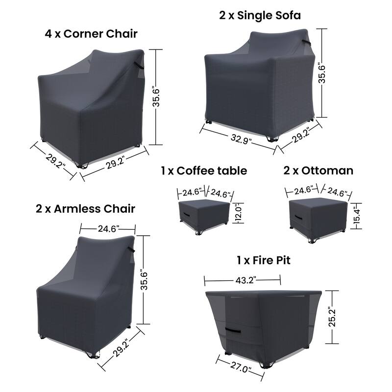 Forever Patio Outdoor Conversation Set Sofa Seating Group Furniture Cover (Set of 12) - 35 x 42 x 28