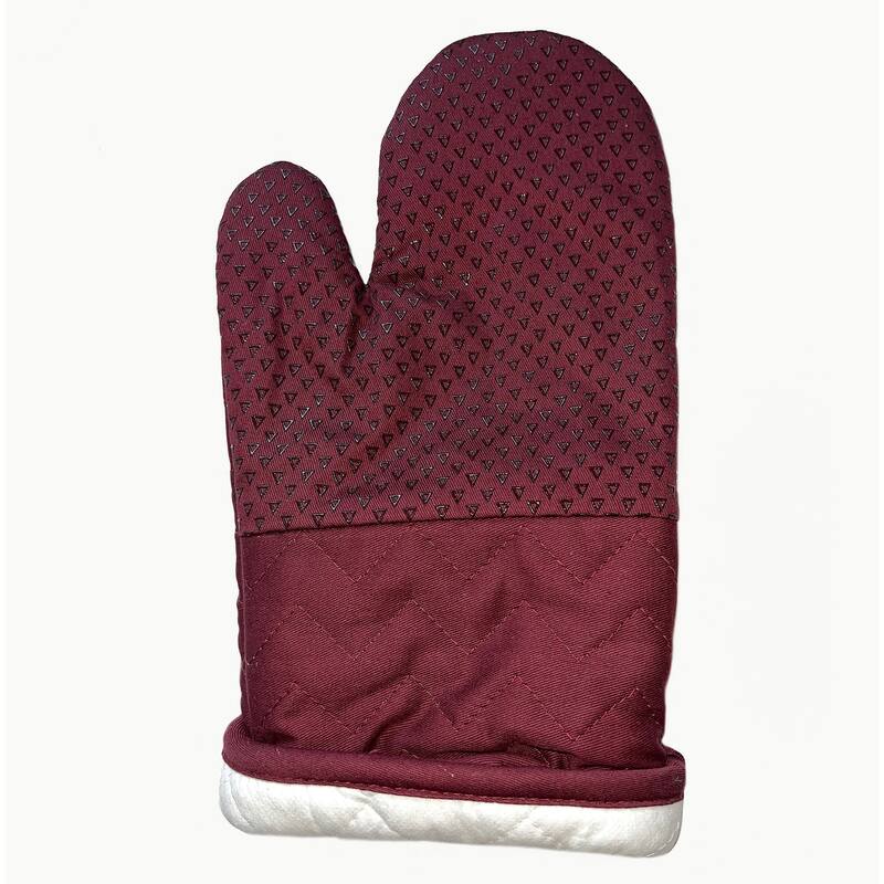 Burgundy Heat Resistant Thick Soft Quilted Lining Kitchen Oven Glove Mitts With Silicone Treatment - 1 Pair