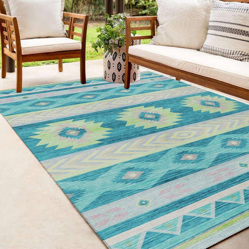 Indoor/ Outdoor Sonora Global Medallions Washable Rug - 5' x 7'6" - Peacock