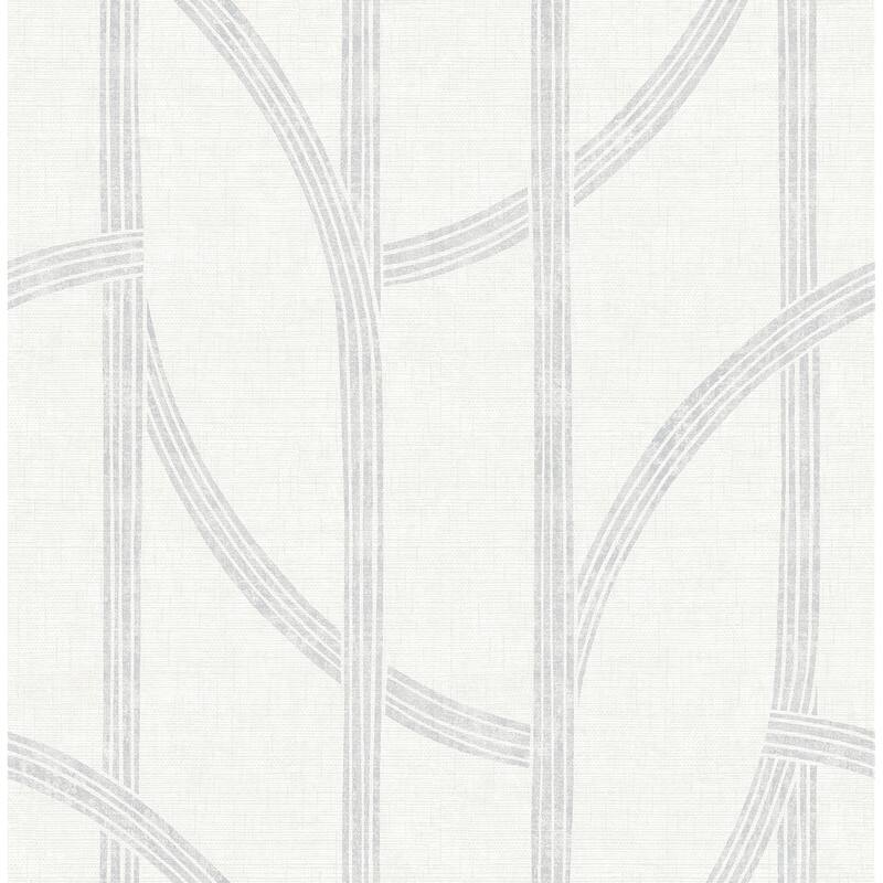 A-Street Prints Harlow Silver Curved Contours Wallpaper - Silver