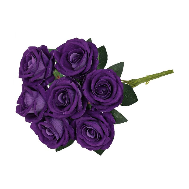 Set of 2 Royal Purple Artificial Velvet Rose Flower Stem Bush Bouquet 16in - 16" L x 11" W x 11" DP