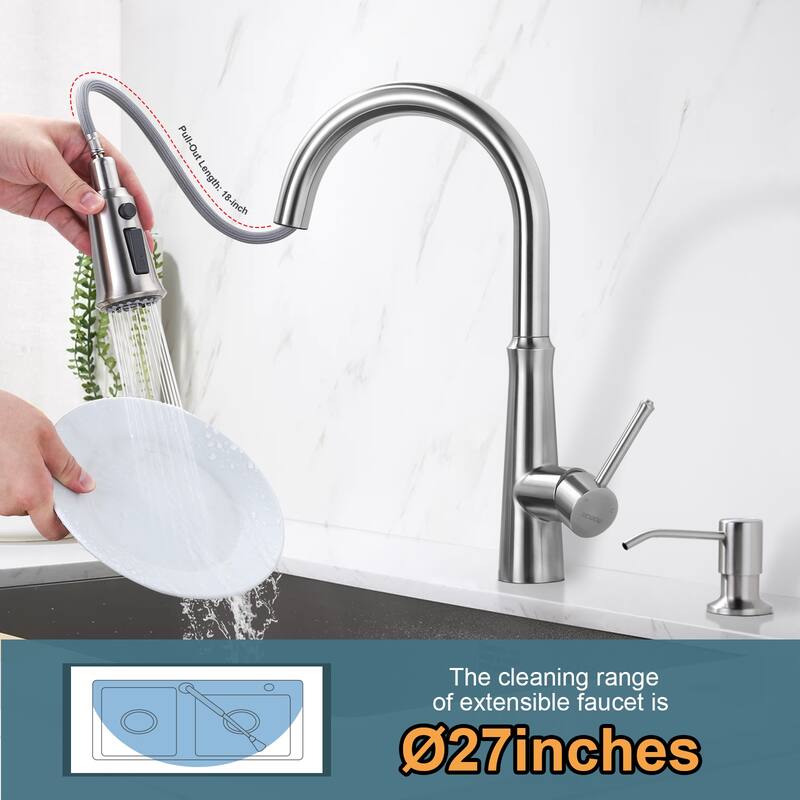 WOWOW Pull Down Sprayer Kitchen Faucet with Soap Dispenser