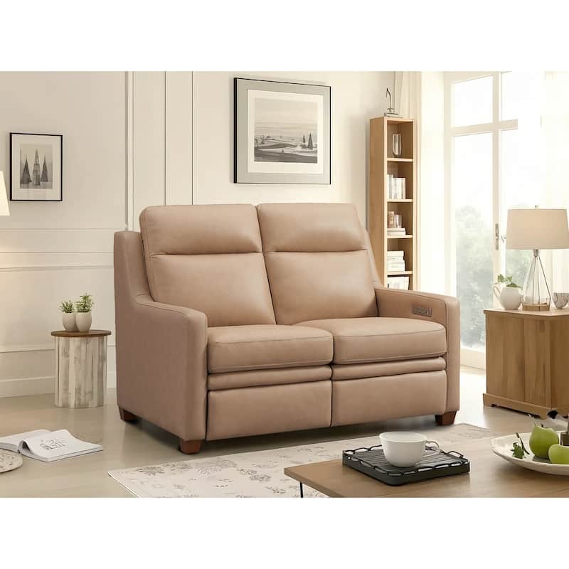 Genuine Leather 56" Triple-Motor Power Zero-Wall Reclining Loveseat with USB&USB-C Port - Almond