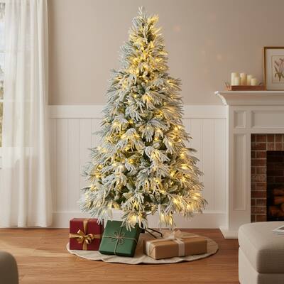 HomeRoots 7.5' Pre Lit Extra Full Frosted Pine Christmas Tree - White - 55.10 in. x 90.00 in. x 55.10 in.