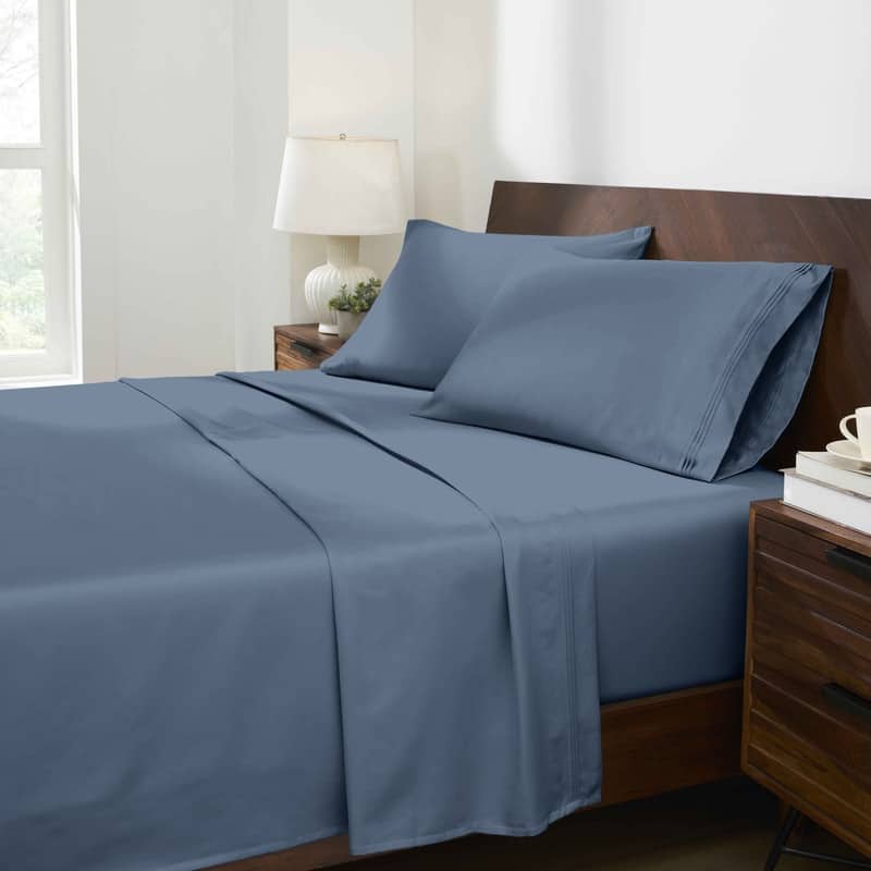 Blue Nile Mills 1500 Thread Count Egyptian Cotton Deep Pocket Solid Sheet Set - California King - Medium Blue