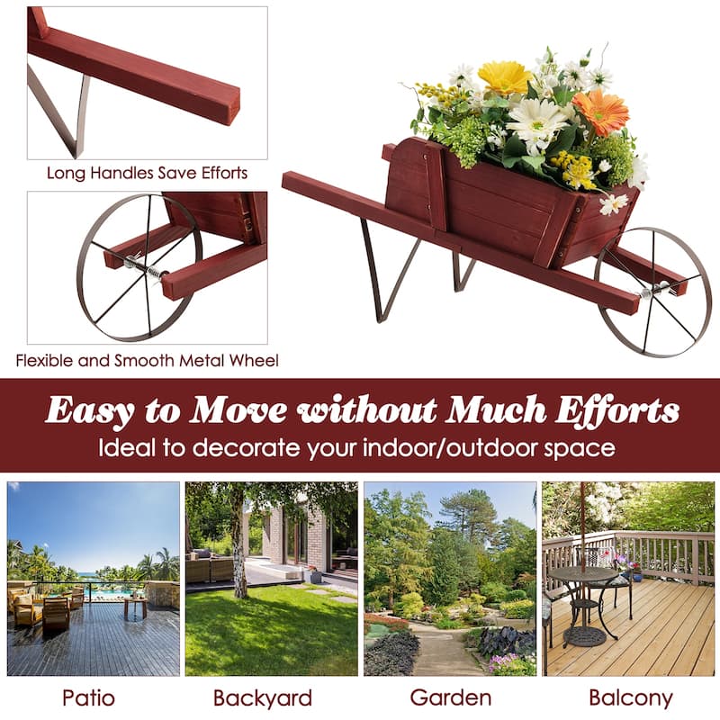 Costway Wooden Wagon Planter Decorative Indoor/Outdoor Rustic Flower - See Details