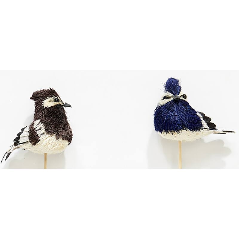 3" Sisal Natural Look Bird on a 12" Wood Pick, Set of 6 - 15