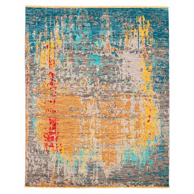 ECARPETGALLERY Hand-knotted Mystique Blue, Grey Wool Rug - 8' x 9' 11"