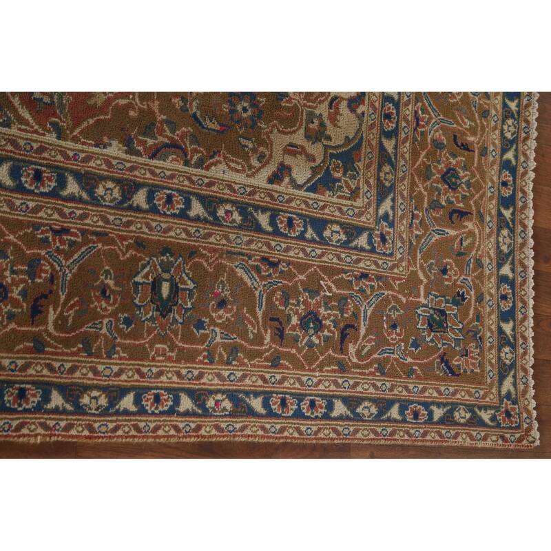 Orange Traditional Mashad Persian Vintage Rug Handmade Wool Carpet - 6'3"x 9'0"