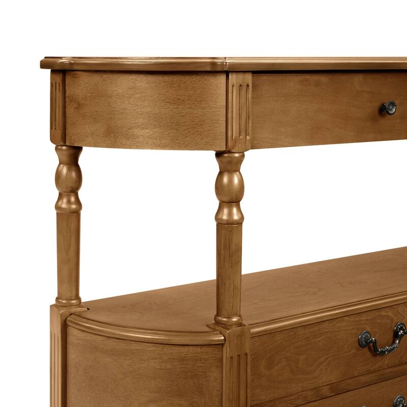 Anmytek 43 Inch Retro Curved Wood Console Table Solid Wood Legs 3 Drawers Storage Shelf Entryway Sofa Table