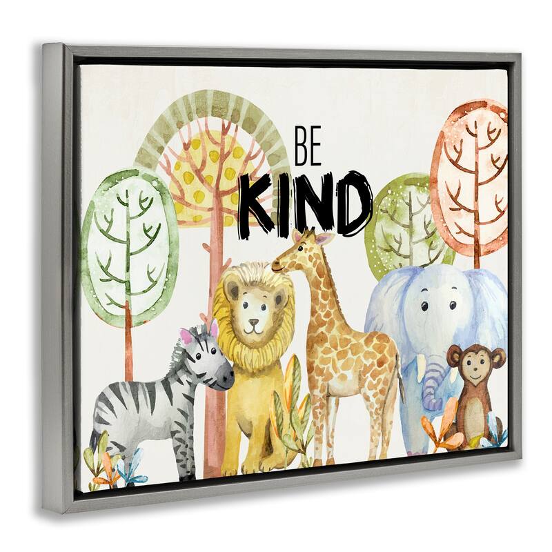 Stupell Be Kind Jungle Animals Framed Floater Canvas Wall Art Design By Kim Allen