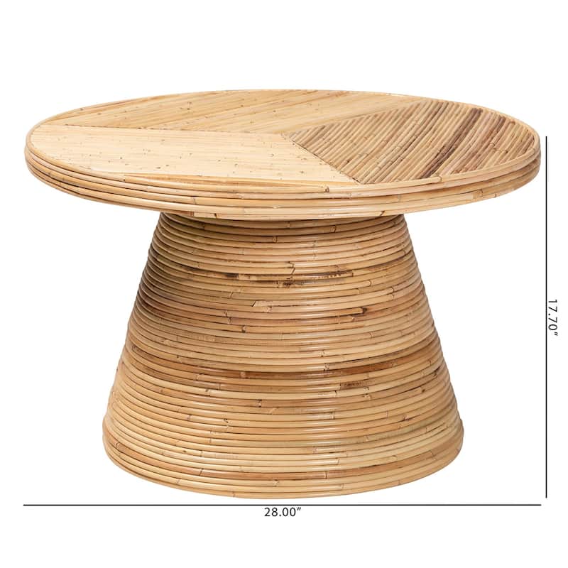 Bella Modern Bohemian Natural Rattan and Mahogany Wood Coffee Table