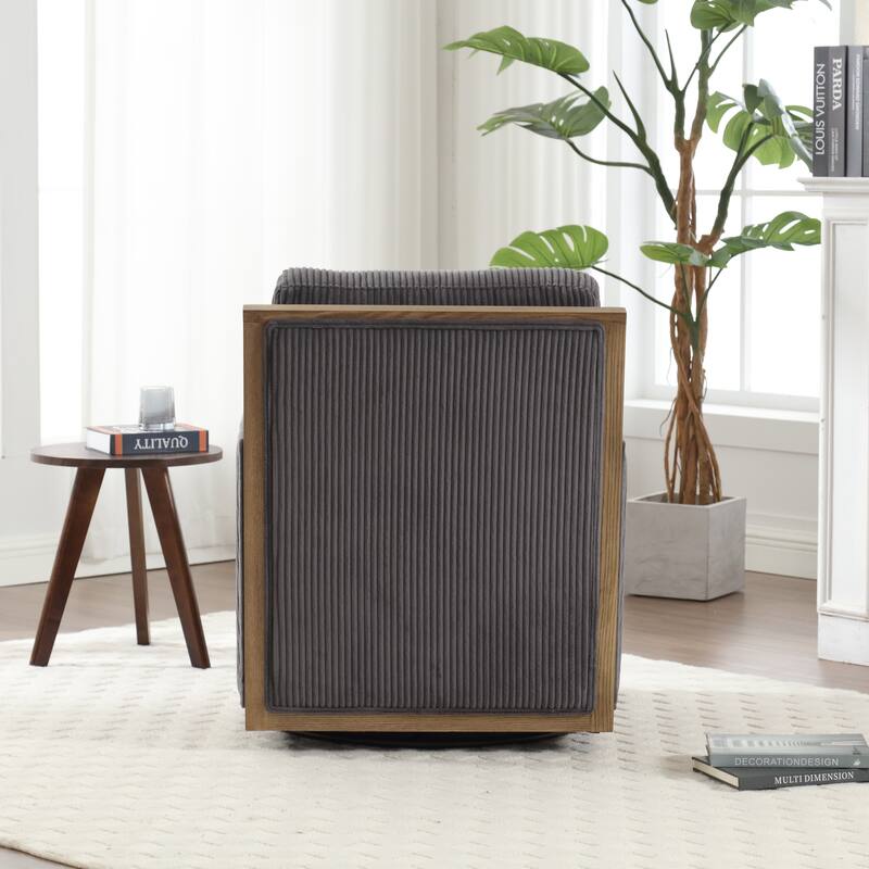 Corduroy Barrel Chair, High Back Comfy Accent Sofa Chair 360 Degree Swivel Barrel Arm Chairs, Leisure Arm Chair for Living Room