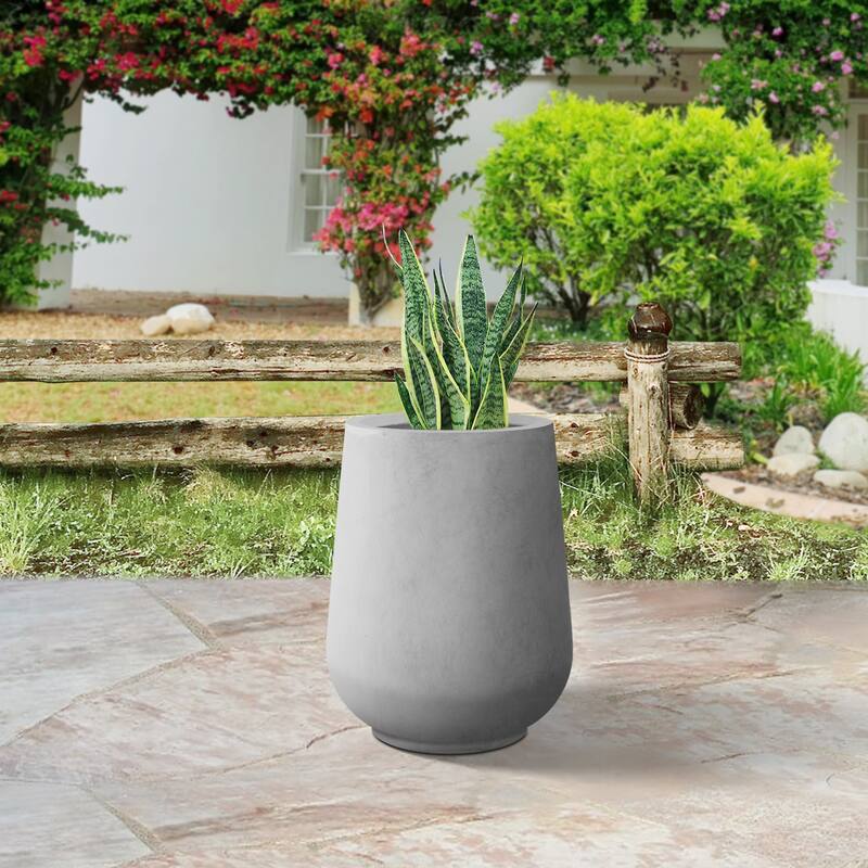 Plantara 14" H Round Raw Concrete Planter pot, Modern planter with Drainage Hole,Flower Pot for Outdoor