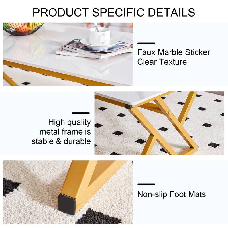 A modern minimalist style marble patterned coffee table with golden metal legs Computer desk Game table Tea table