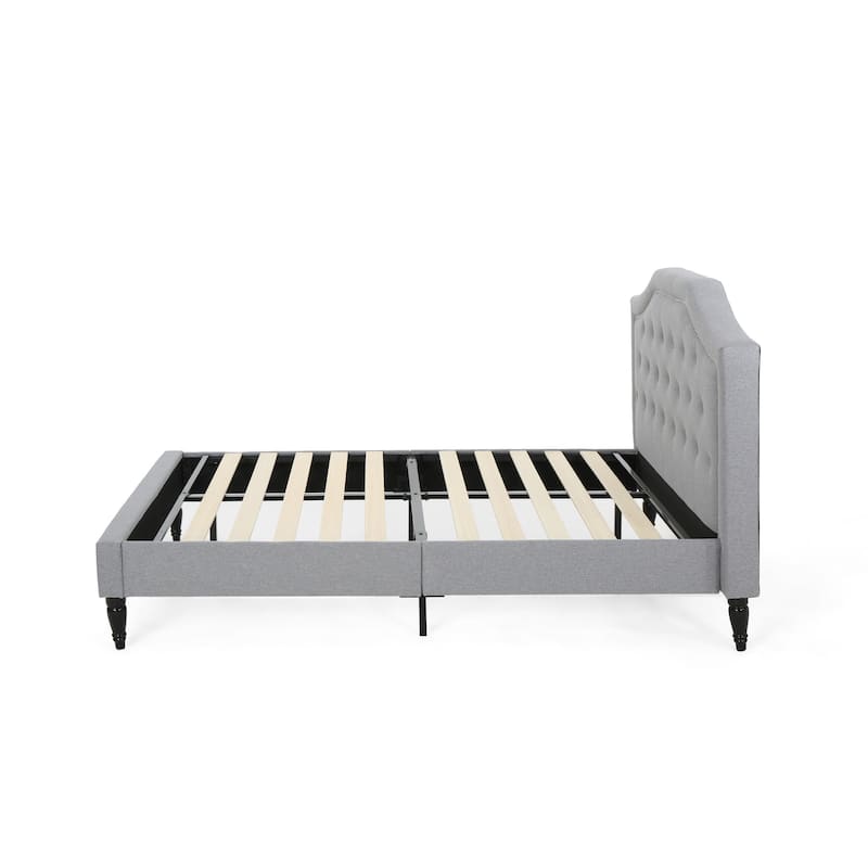 Queen Size Platform Bed with Metal Base Legs and Wood Slat Support, Upholstered Wingback Bed Frame with Tufted Button Headboard