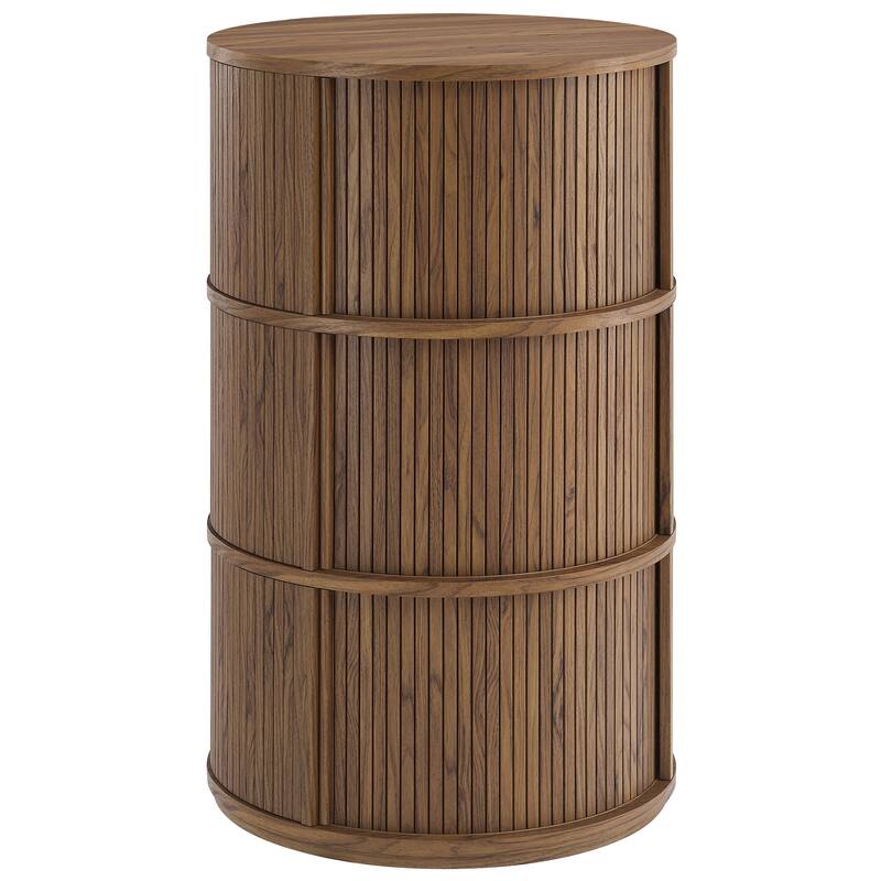 Clement Round Pedestal Stand Storage Table With Sliding Tambour Doors