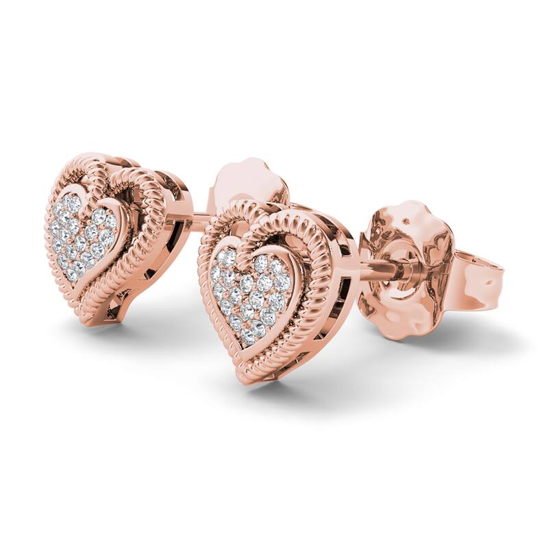 1/10ct TDW Diamond Cluster Heart Stud Earrings in 10k Rose Gold for Women - Rose gold