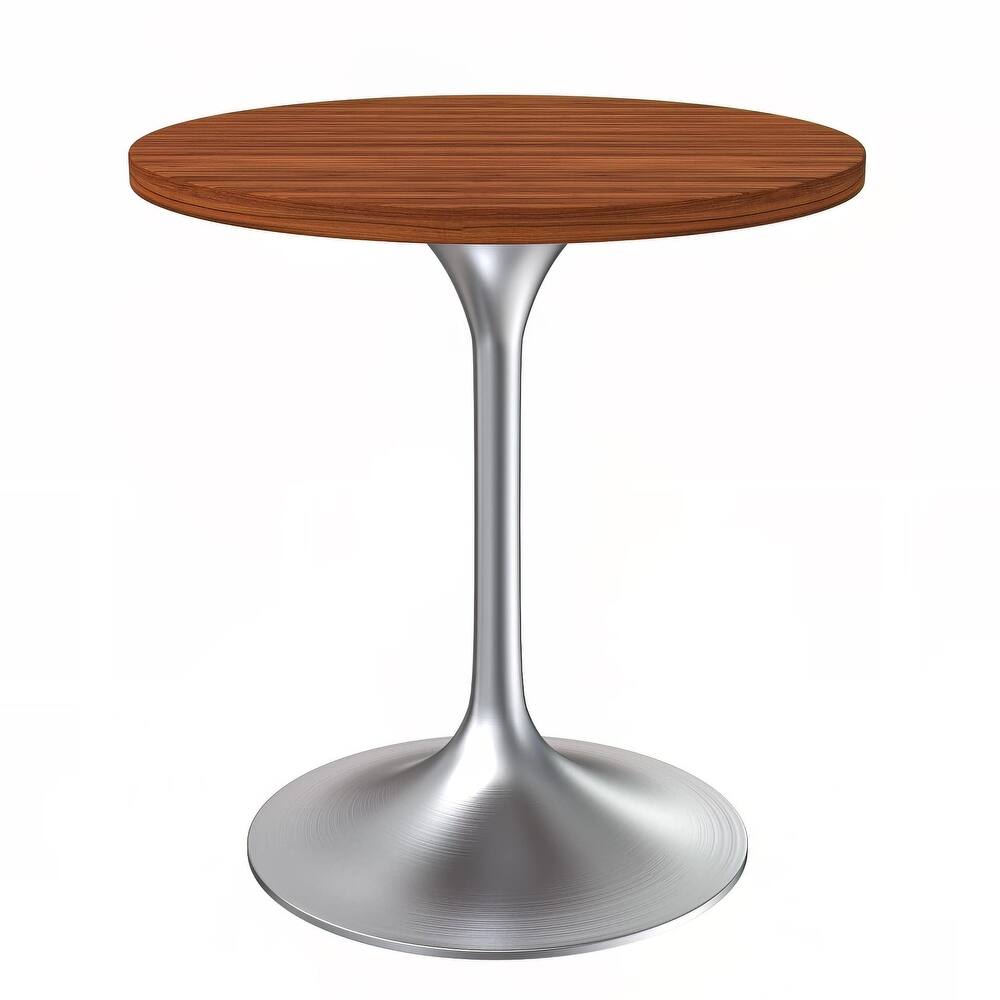 LeisureMod Verve 27" Round Dining Table with MDF Wood TableTop and Brushed Chrome Base for Kitchen & Dining Room