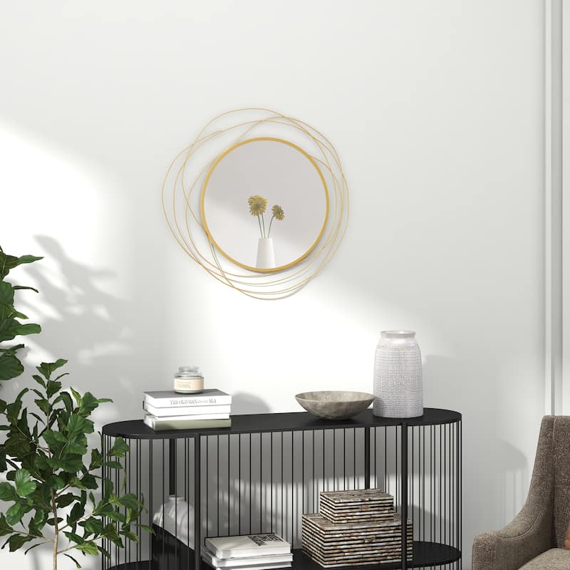 Modern Metal Wall Art Mirror Decor for Living Room Bedroom Dining Room, Gold