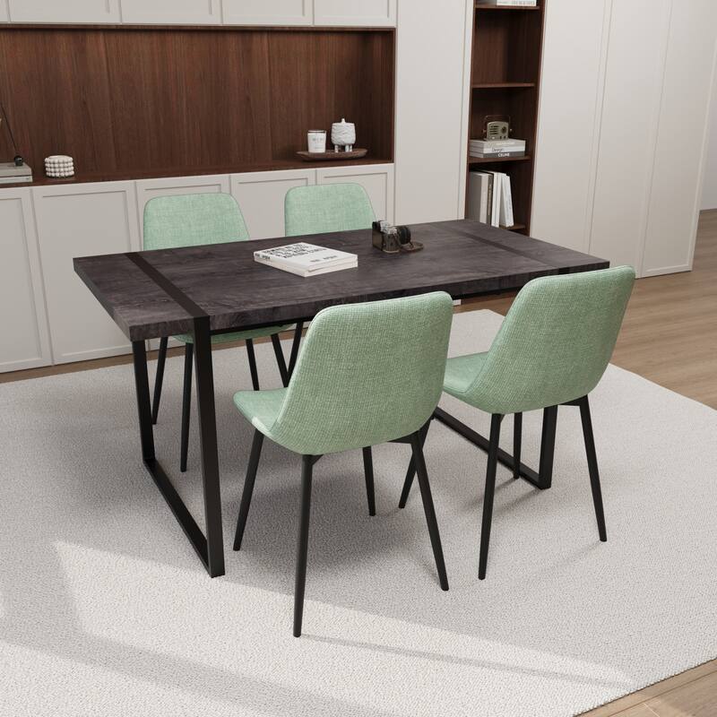 Modern 5-Piece Dining Set with Rectangular Metal Base Table & 4 Square Corner Suede Chairs