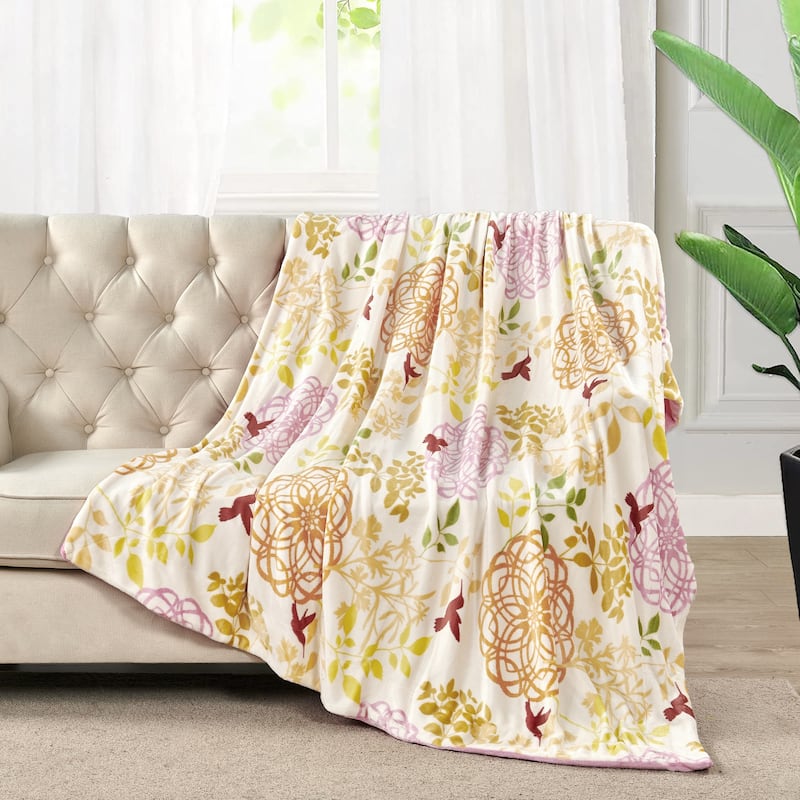 Printed Flannel Tropical Flower French / Puerto Rico Floral Throw