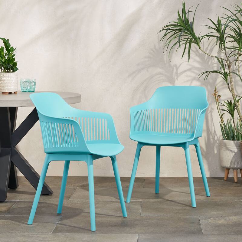 Roomfitters Modern Outdoor Dining Chair, Durable Plastic Patio Seating with Ventilated Backrest for Indoor or Garden Use, Teal