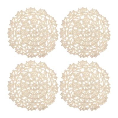 Fabric Coasters, 4pcs 4" - Cotton Woven Crochet Doilies with Floral - 105mm