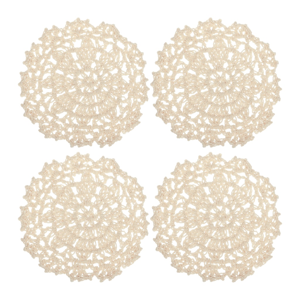 Fabric Coasters, 4pcs 4" - Cotton Woven Crochet Doilies with Floral - 105mm