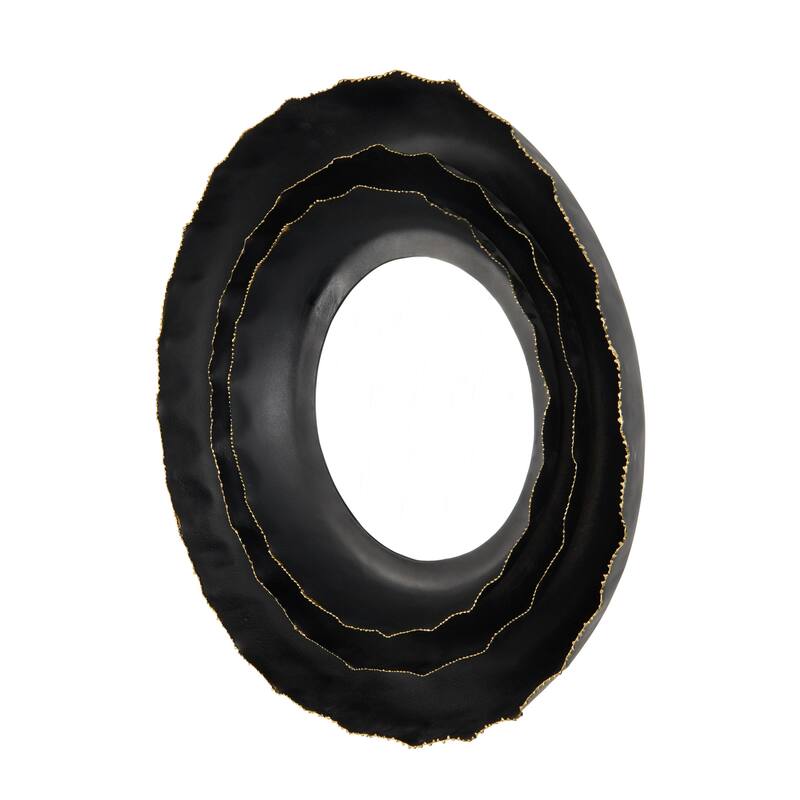 Metal Floral Layered Frame Room Wall Mirror with Layered Floral Frame - Black - Roche River Decor