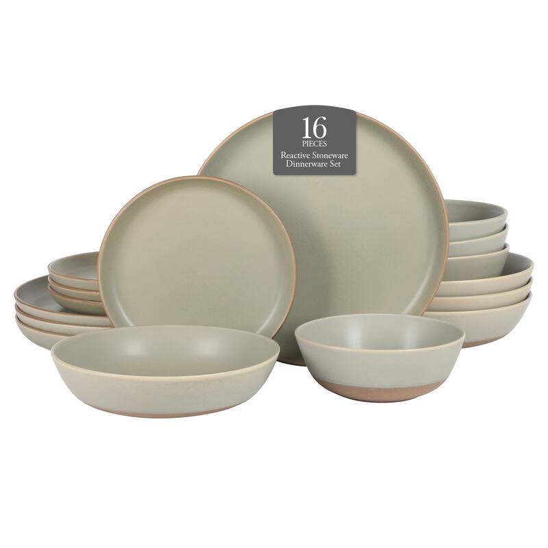 Gibson Elite Laguna Bliss 16 Piece Stoneware Reactive Glaze (Service for 4) Ceramic Plates and Bowls Dinnerware Set