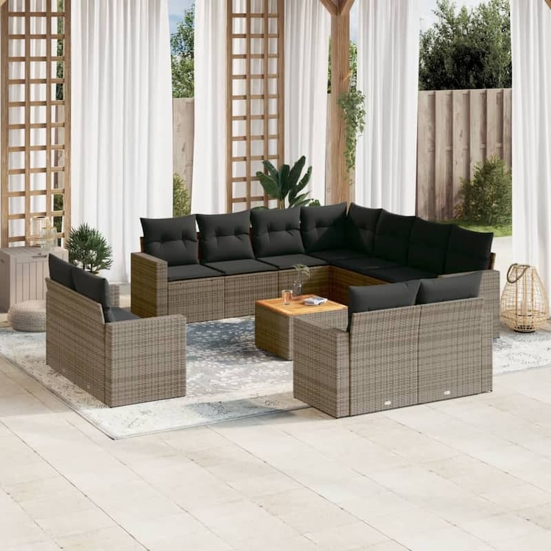 vidaXL Patio Sofa Set with Cushions Outdoor Furniture 12 Piece Poly Rattan - 21.7 x 21.7 x 14.6 - Gray