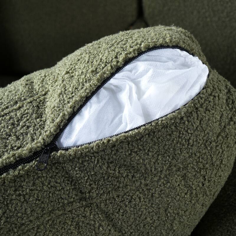 Teddy Velvet Fabric 3 Seater Sofa, Upholstered Sofa with Curved Armrest, Lounge Sofa Chair with Solid Wood Legs