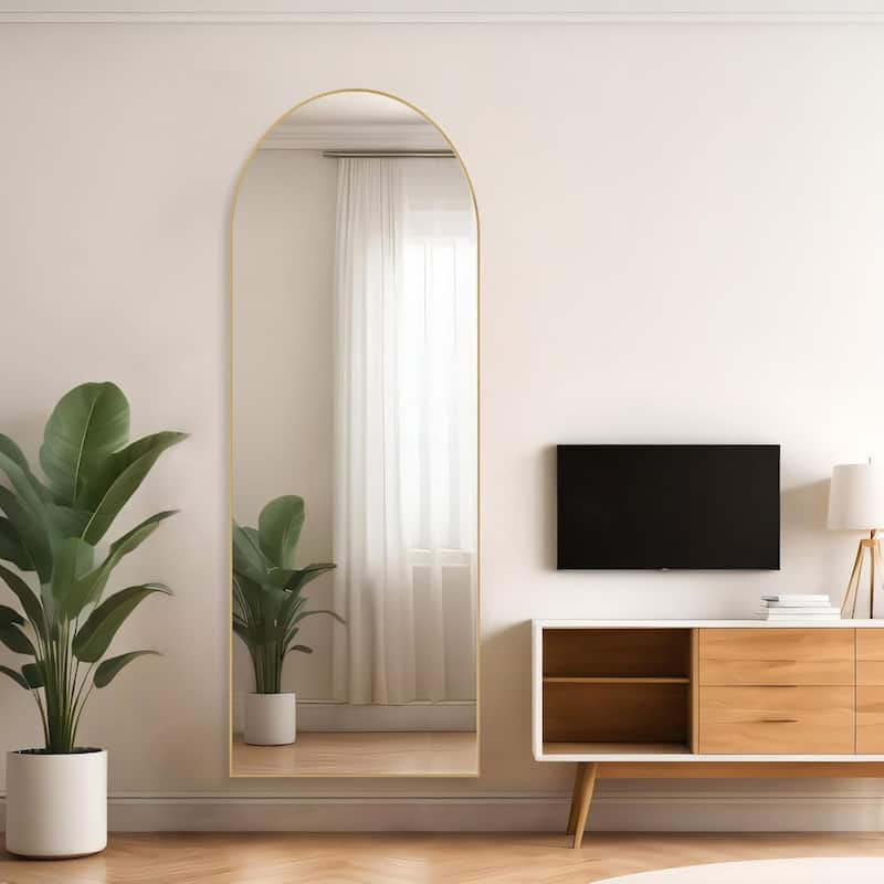 Arched Mirror Full Length, 21"x64" Body Wall Mirrors Shatter-Proof Glass, Large Tall Arch Mirror with Stand Aluminum Alloy Frame