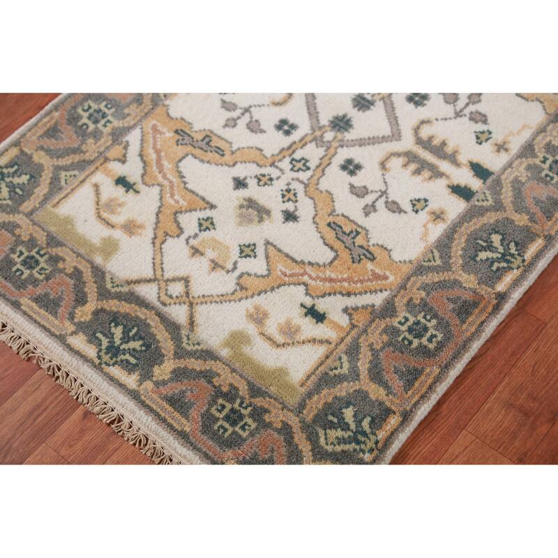 Ivory Oushak Oriental Runner Rug Hand-Knotted Wool Carpet - 2'7" x 7'10"