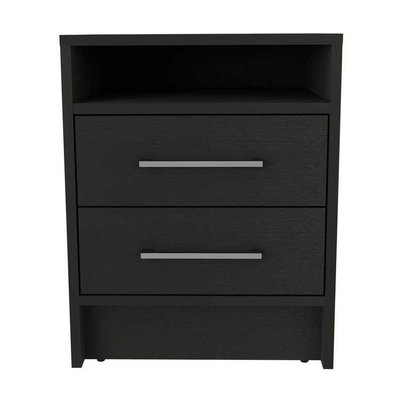 Compact Modern 2-Drawer Nightstand End Table with Superior Top Shelf for Bedroom or Living Room Storage