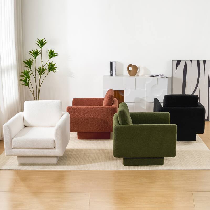 Boucle Swivel Chair with Thick Cushion