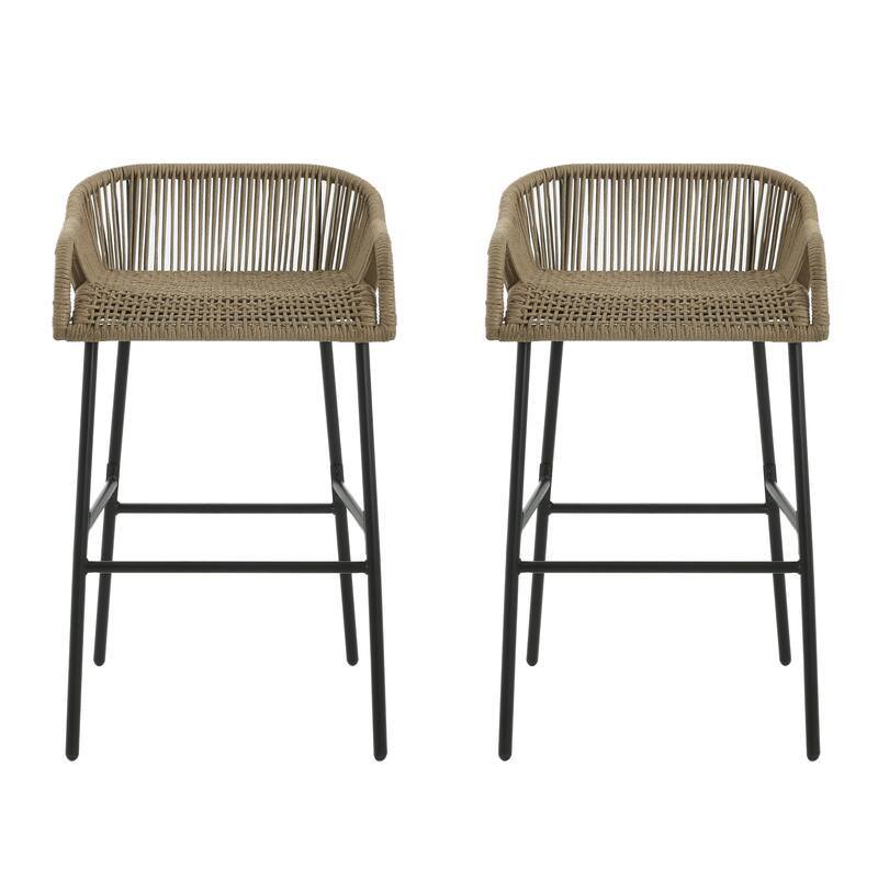 Neri Iron Outdoor Patio Rope Weave Barstools (Set of 2) by Christopher Knight Home